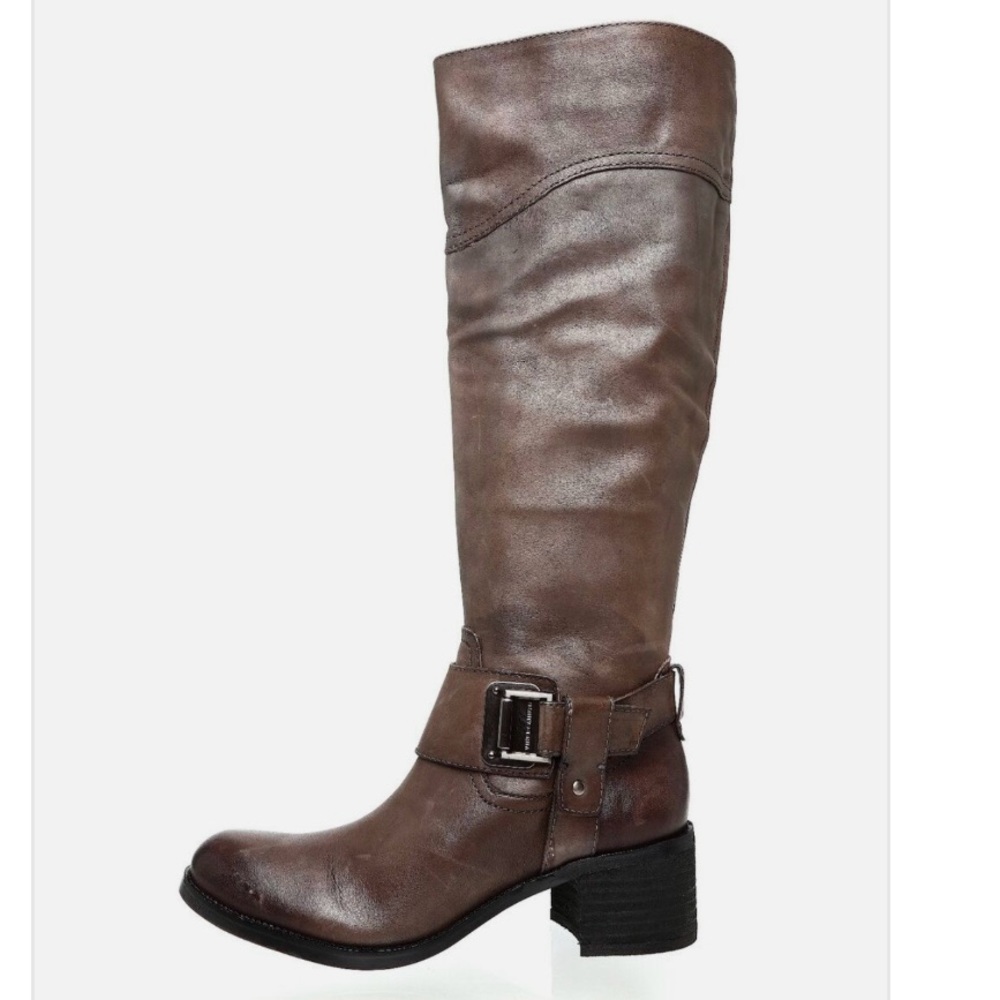 Vince Camuto Finella Brown Leather Knee Boots. Buckle. Size 7.5